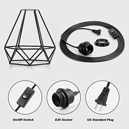 Plug in Pendant Light, Industrial Hanging Light with Plug in Cord, Black 15FT On/Off Switch Farmhouse Pendant Light, Hanging Lamps for Dining Room - color: Black