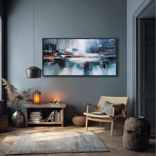 Abstract Wall Art for Living Room - Modern Blue Wall Decor, Large Canvas Artwork, Framed Wall Art Bedroom Pictures, Navy Decor for Above Bed, Contemporary Home Decor 20×40IN - color: Blue, size: 40"L x 20"W