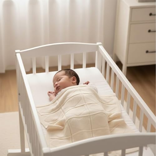 Baby Knit Cotton Blanket Cream Heart Pattern Soft Breathable Throw for Crib Or Stroller Nursery Gift Baby Shower Birthday Christmas Size 30x30 - color: Cream, size: 30"x30"