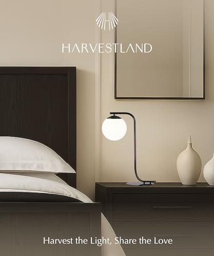 HarvestLand Midnight Sphere 20” Bedside Lamp – Globe Table Lamp & Modern Table Lamps for Living Room, Nightstand Lamp, Side Table Lamp for Bedroom & Office, Marble Base Glass Shade - style: Midnight Sphere 20” Globe