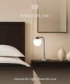 HarvestLand Midnight Sphere 20” Bedside Lamp – Globe Table Lamp & Modern Table Lamps for Living Room, Nightstand Lamp, Side Table Lamp for Bedroom & Office, Marble Base Glass Shade - style: Midnight Sphere 20” Globe