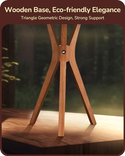 EDISHINE Mid Century Table Lamp, 17.5" Tripod Bedside Lamp with Deep Wood Color Light Base & Beige Linen Lampshade, Nightstand Lamp for Bedroom, Living Room, Reading Room, E26 Base - color: Dark Wood