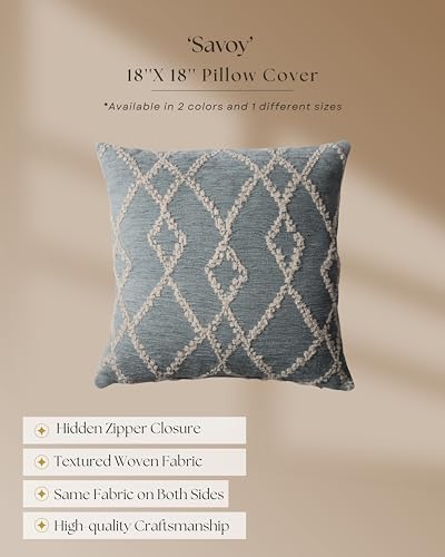 Woven Jacquard Throw Pillow Cover, Pack of 1 Geometric Pattern Textured Decorative Cushion Covers for Sofas, Couches, Fade Resistant Pillow for Sofa & Couch, Savoy, Blue, 18x18 Inch - color: Blue - Savoy
