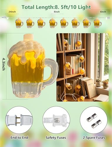 Outdoor Beer Mug String Lights Plug in, 8.5Ft 10 LED Tropical Beach Theme Beer String Lights for Cinco de Mayo Party Decorations, Hanging Tropical Party Lights Waterproof for Backyard Garden Bar Patio - color: Beer Mug Lights