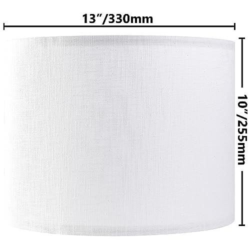 Set of 2 Pure White Linen Drum Lamp Shade 13" Top x 13" Bottom x 10" High (Spider) Contemporary Lamp Shades for Table Lamps & Bedside Lamps Replacement Lampshade - GO&SO - Assembly is Required - color: White-Texture, size: 13*13*10 inch-2 Pack