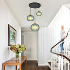 Mint Green Glass Chandelier, 3 Light Pendant Light Fixtures Kitchen Island Lighting Century Modern Kitchen Island Pendant Lighting Hanging Lights Multi Light Cluster Pendant Lighting（Without Bulb） - color: Mint-3 Light