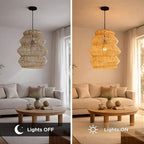 FOREVER BAMBOO Indonesian Hand-Woven Natural Rattan Pendant Light Fixture Circle Shape Woven Wicker Lampshade Chandelier Interior Decor, 15 in H x 15 in W - style: Java Circle