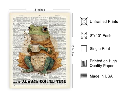 Poster Master Dictionary Poster - Retro It's Always Coffee Time Print - Frog & Coffee Art - Cafe & Preppy Art - Trendy & Funny Kitchen or Restaurant Decor - 8x10 UNFRAMED Wall Art - color: Style-05, size: 8"L x 10"W