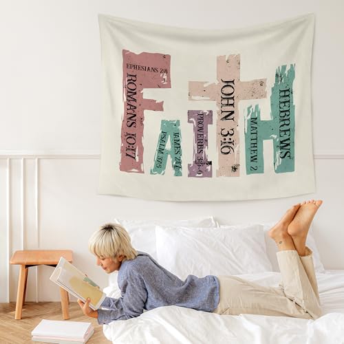WARDOS Christian Faith Tapestry, Bible Verse Tapestry Wall Hanging, Vintage Christian Religious Scripture Wall Blanket Decor for Home Bedroom Living Room Church Prayer Room, 50x60 Inch - color: flower five