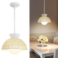 AIJIASI Rattan Pendant Light, 11.8" Hand Woven Boho Pendant Light Fixture with Milk Glass Globe, Gold Kitchen Pendant Lighting Over Island Adjustable Chandelier for Dining Room Hallway Foyer - color: White