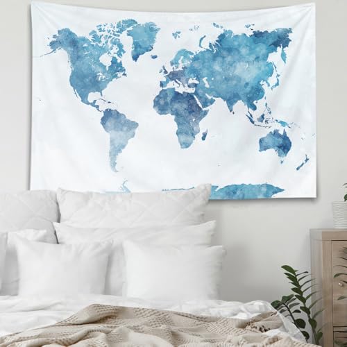 CAPSCEOLL Tapestry World Map Tapestry Kids Treasure World Map Tapestries Blue Tapestries Wall Hanging 60X50 Inches - color: Blue White, size: 60"L x 50"W