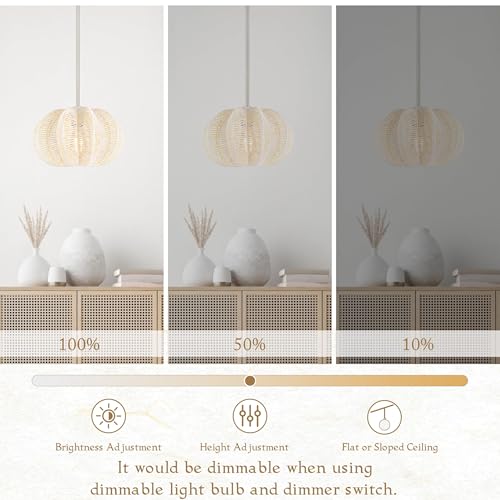 White Rattan Pendant Light 12.6 in Hemp Rope Rattan Light Fixture Woven Pendant Wicker Chandelier Boho Chandelier for Kitchen - color: 12.5" White