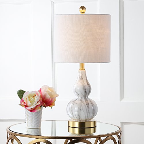 JONATHAN Y 20.5" Black/White Glass Table Lamp, Modern Gourd Bedside Nightstand Lamp for Bedroom, Living Room, White Linen Shade, LED Bulb Included (JYL1028D) - color: Black / White, size: Single