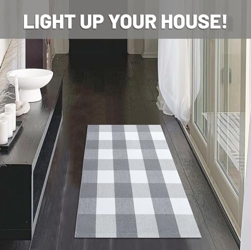 IOHOUZE Buffalo Plaid Checkered Rug 2x3 Ft Front Door Mats, Washable Area Rugs for Front Porch Decor, Spring Summer Welcome Mats Outdoor, Grey White Rug for Farmhouse/Entryway/Home Entrance - color: Grey and White, size: 2' x 3' (Rectangular)