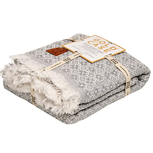 GOLD CASE HOME COLLECTION Retro 100% Recycled Cotton Grey Throw Blanket for Couch - Couch Throw Blankets - Living Room Decorative Boho Throws for Bed - Outdoor Blanket - Couch Throw Blanket - 60x80 - color: Retro Grey, size: 60x80"