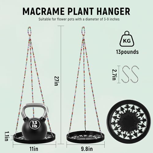 2-Pack Modern Boho Macrame Plant Hanger, 10/11 Inch Metal Hanging Planter Holder for Indoor and Outdoor Home Garden Decor, Black Hanging Plant Shelf for Window, Wall, and Ceiling. (Garden, 10/11) - style: Garden