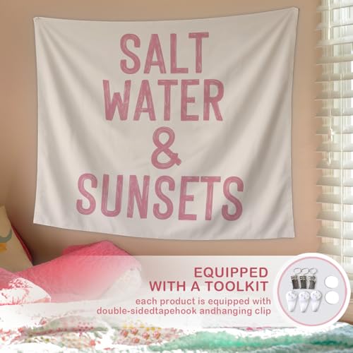 Lacama Pink Coastal Beach Tapestry, Cute Preppy Tapestry Decorative for Teen Girls Room Bedroom College Dorm Apartment, Saltwater and Sunsets blanket College Dorm Decor, 50x60 Inches - color: salt water & sunsets
