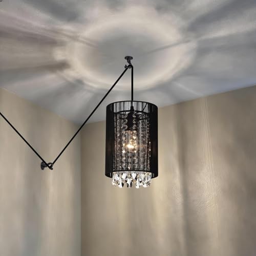 LaLuLa Mini Crystals Plug in Pendant Light,1-Light Hanging Lamps for Living Room Plug in,Bedrooms,Girls Room,Vanity,Playhouse,Closet - color: Black, size: 7"