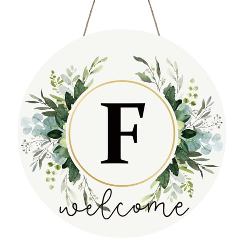 Monogram Letter F Wreaths for Front Door Wreath Wooden Welcome Sign for Front Door Decor Floral Family Last Name Initial House Warming Spring Summer Porch Rustic Wall Home Kitchen Boho Decorations - color: Letter F