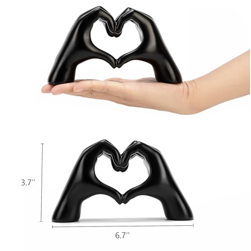 FANTESTICRYAN Medium Heart Hands Statues Black Hand Love Sculpture Decorative Home Decor Ornaments for Living Room, Wedding, Bedroom, Office Desktop, Cabinets, Bookshelf, Gift for Mom (Medium Black) - color: Black, size: Medium