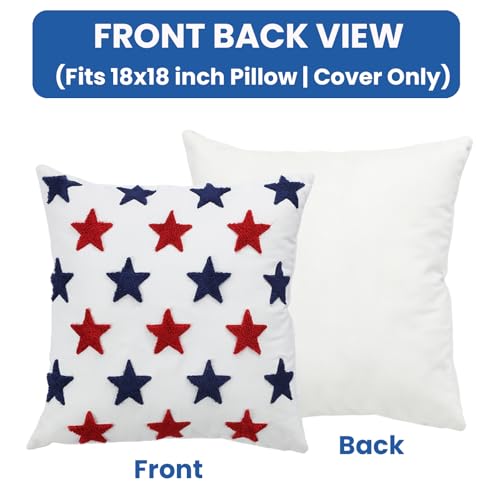 4 Pcs 4th of July American Flag Decorative Throw Pillow covers,18x18 Inch Tufted Embroidery Patriotic Star Cushion Cover Set, Independence Day Memorial Day Plush Decor Bedroom Outdoor Home Sofa Couch - size: 18" x 18" (Pack of 4)