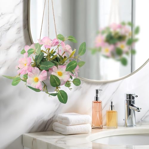 Artificial Flower Hanging Fake Daisy Plants Plastic Vase for Wedding Office Porch Balcony Home Decor Table Centerpieces - Pink - color: Pink