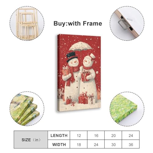 JDBeehpy Snowman Couple Holding Gifts Under Umbrella Frame Canvas Print Poster Christmas Wall Artwork Painting Warm, Holiday Home Decor Mural 08x12inch(20x30cm) - color: Umbrella Frame, size: 12L" x 8W"