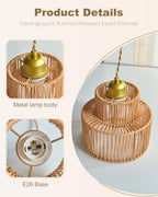 7.9″ Rattan Pendant Light Fixture Boho Woven Chandelier Ceiling Pendant Light Round Adjustable Hanging Lamp for Dining Room Kitchen Island Hallway Bedroom - color: 7.9″