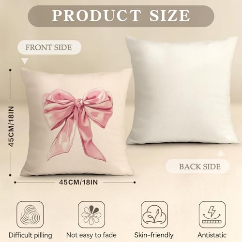 OBSEDE Cute Pink Bow Decorative Throw Pillow Covers 18 × 18 in, Set of 4, Couch Cushion Cases Inserts for Sofa Bed Living Room Home Decor, Single-Sided Print - color: Cute Pink Bow, size: 18" x 18" (Pack of 4)