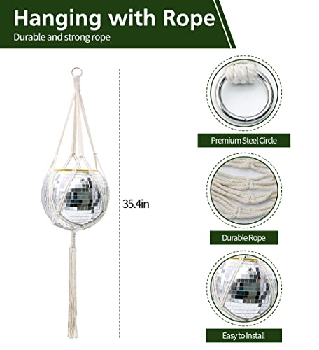 Disco Ball Planter, 8" Silver Disco Ball Planter, Disco Ball Plant Hanger with Hanging Rope, Hanging Chain, Hook, Circle and Extra Mirror Pieces - color: 1×8" Silver