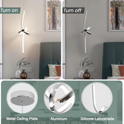 ADISUN Modern LED Pendant Light, Spiral Pendant Lights Kitchen Island, 4500K Neutral Light, Adjustable Height, Pendant Light Fixtures for Living Room Bedroom Hanging Light(Chrome) - color: Chrome-Neutral