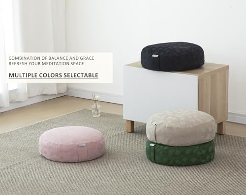 Meditation Cushion, Comfortable Meditation Pillow with Peacock Feather Jacquard Cover. Buckwheat Hull Filled Zafu Floor Pillow 16 * 16 * 5 in - color: Pink