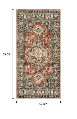 Lahome Oriental Kitchen Runner Rug Non Slip, 2x5 Washable Hallway Runner with Rubber Backing, Vintage Hallway Rug Ultra-Thin Soft Carpet for Bedroom Bathroom Eleanor, Brick Red - color: Brick Red, size: 2' x 5' (Runner)