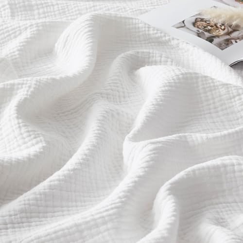 WDCOZY Muslin Throw Blanket 100% Cotton Blankets 4-Layer Breathable Lightweight Soft for Couch Boho Farmhouse Linen Tassels Ruffle Gauze Blankets All Season for Adults 50x60 Inches White - color: White, size: Throw (50"x60")