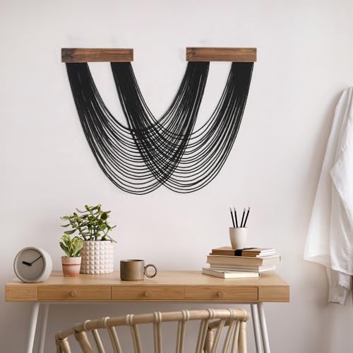 SCECALA Black Macrame Wall Hanging Tapestry, Handmade Boho Black Wall Art Decor Bohemian Yarn Tapestry for Living Room Bedroom Modern Home Decor - color: Black