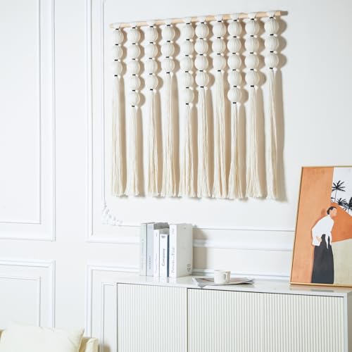 RUIZHIXUAN Large Macrame Wall Hanging Macrame Ball Wall Hangings Tapestry Cotton Textile Boho Wall Decor Art Bohemian headboard Handwoven 39" Wx38” L(Cream) - color: Cream