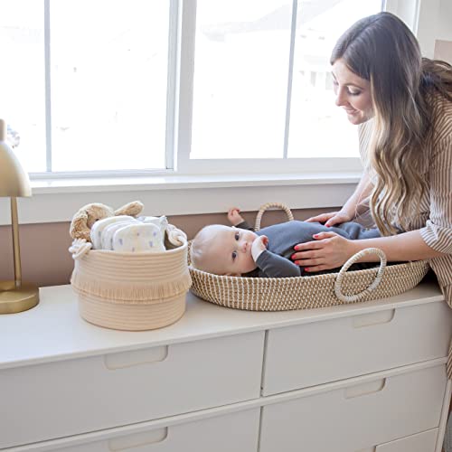 NaturalCozy 3-Piece Boho Decor Storage Basket Set – Cotton Rope Woven Baskets for Organizing! Small Baby Stuff, Shower, Gift Basket, Nursery Planter, Toy Shelves - color: Beige