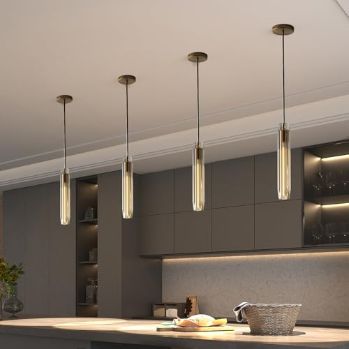 Pendant Lights Kitchen Island Pendant Lights Pendant Light fixtures Kitchen Pendant Light pendent Light 15" Amber Crystal lampshade Island Pendant Lights for Kitchen - color: Amber,Copper color