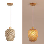 Bamboo Pendant Light Fixture One-Light Adjustable Boho Basket Handmade Woven Mini Pendant Lighting for Kitchen Island Sink Farmhouse Home - color: Natural-5