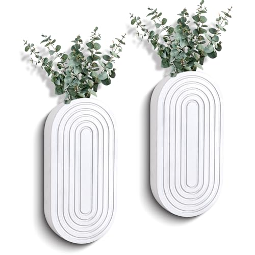 2PCS Wood Wall Planter for Indoor Plants, Wooden Hanging Planter for Dried Flowers and Artificial Greenery Plants,Wood Pocket Vase for Living Room,Bedroom,Bathroom (White) - color: White
