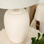 Nourison Home 23" Natural White Ceramic Jar Table Lamp for Bedroom, Living Room, Dining Office, with Off-White Shade - color: Off-White, size: 1 Lamp - Drum Shade