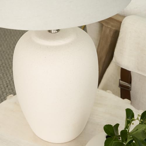 Nourison Home 23" Natural White Ceramic Jar Table Lamp for Bedroom, Living Room, Dining Office, with Off-White Shade - color: Off-White, size: 1 Lamp - Drum Shade