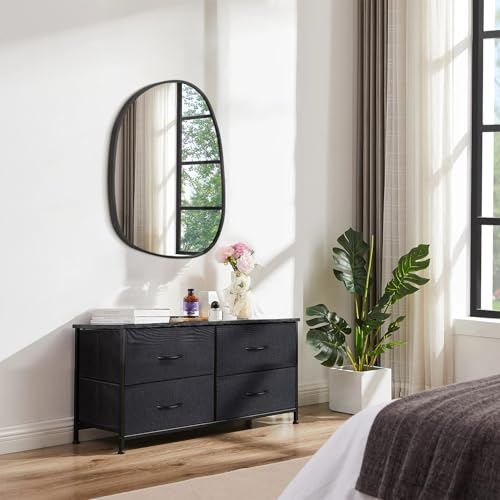 HLFMVWEBlack Irregular Wall Mirror 26''x18'' Asymmetrical Metal Framed Bathroom Modern Decor Mirror for Bedroom Living Room Entryway Vanity - color: Black-irregular 2(26"x18")