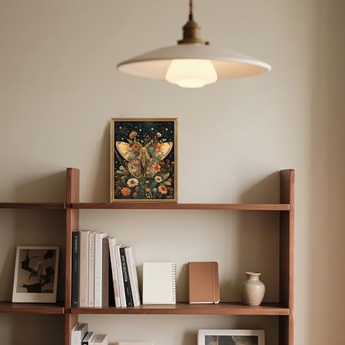 ICHZUMW Dark Cottagecore Room Decor, William Morris Moth Floral Print, Boho Witchy Mystical Home Decor, Goblincore Botanical Wall Art, Dark Academia Canvas for Bathroom Bedroom, 8x10in - color: Moth, size: 10"L x 8"W
