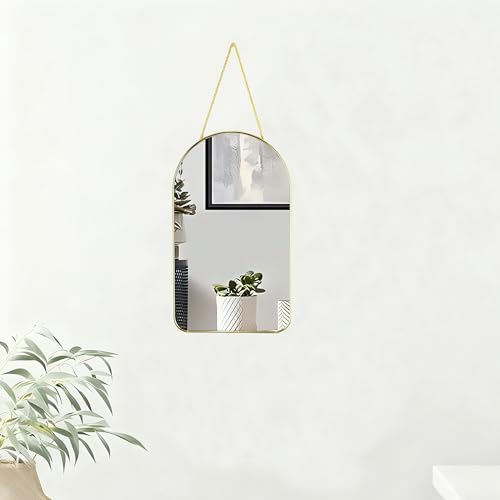 Small Arched Wall Mirror with Plastic Frame Arched Bathroom Mirror (Gold, 15.75" L x 9.25" W) - size: 15.8"L x 9.3"W