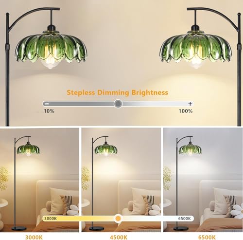 QIYIZM Glass Floor Lamp for Living Room,Bedroom,Gold Dimmable Standing Lamp with Remote,Mid Century Modern Brass Tall Lamp Boho Vintage Retro Floor Lamps Arc Green Flower Floor Light Lamp Bohemian - size: 04-Floor Lamp