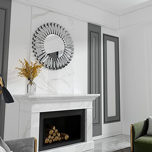 SHYFOY 24 inch Decorative Wall Mirrors, Round Mirror for Wall Decor, Sunburst Modern Silver Decor, Wall-Mounted Hanging Accents Mirror for Living Room Bathroom Bedroom Fireplace - size: 24"L x 24"W