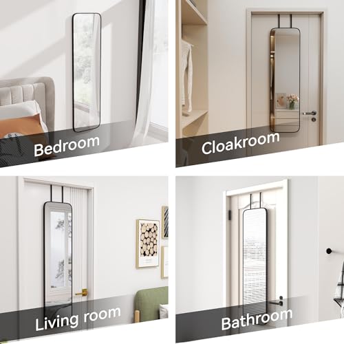 SCWF-GZ 47x14 Mirror Rectangle Full Body Length Door Hanging Wall Mounted Metal Aluminum Alloy Frame Dressing Make-up Mirrors for Entryway Bedroom Bathroom Living Room 47 14 inch Black - color: Black, size: 47"L x 14"W