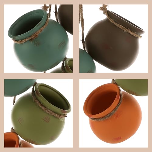 MyGift Dangling Southwest Desert Color Ceramic 4 Pot Set, Wall or Ceiling Mount Hanging Mini Flower Planters