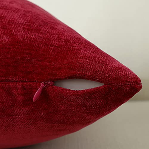 Jeneoo Decorative Bright Red Throw Pillow Covers Rustic Farmhouse Super Soft Square Chenille Comfy Solid Santa Cushion Couch Cases (Set of 2, 18 x 18 Inches) - color: Bright Red, size: 18" x 18" (Pack of 2)